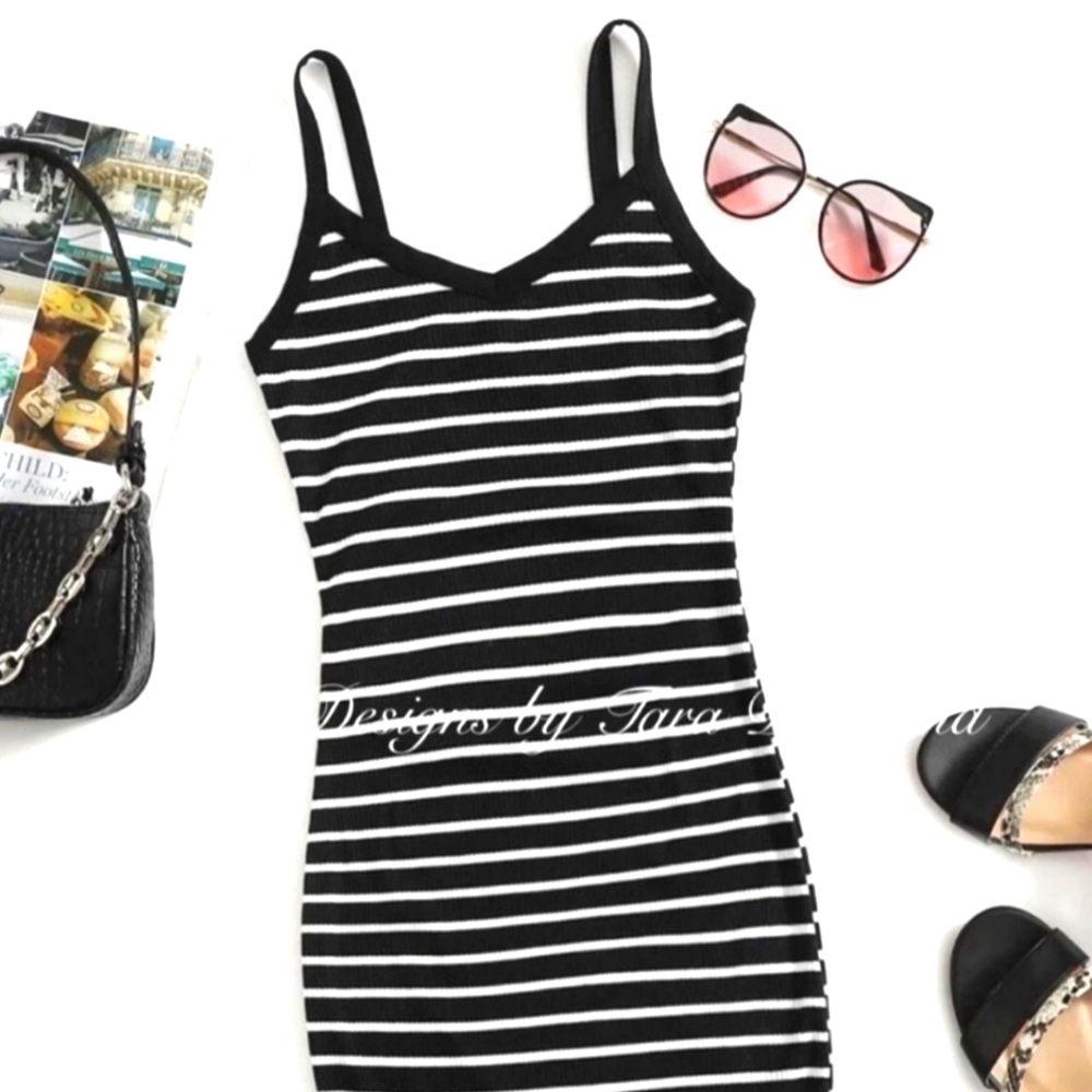 BRAND NEW Back & White Stripped Dress